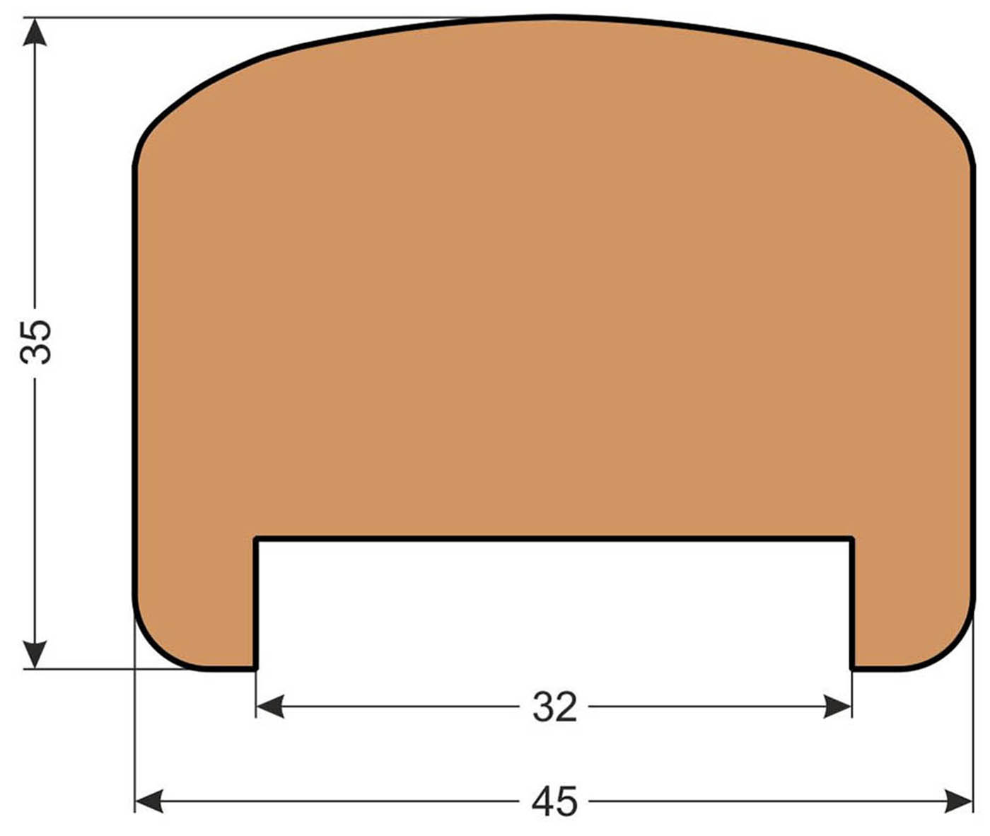 Grafický nákres profilu madla MD4535